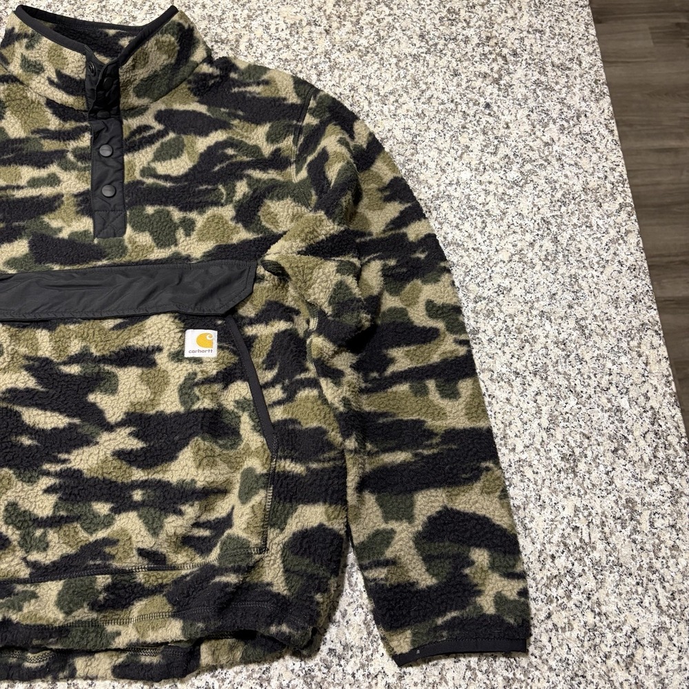 Carhartt Fleece Pullover Men's Large Camo Sherpa Snap Neck Mock Neck Jacket